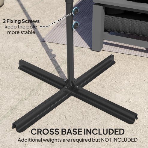 Outsunny 2.5M Garden Cantilever Parasol, Offset Roma Patio Umbrella Hanging Sun Shade Canopy Shelter with 360 Rotation and Cross Base, Black