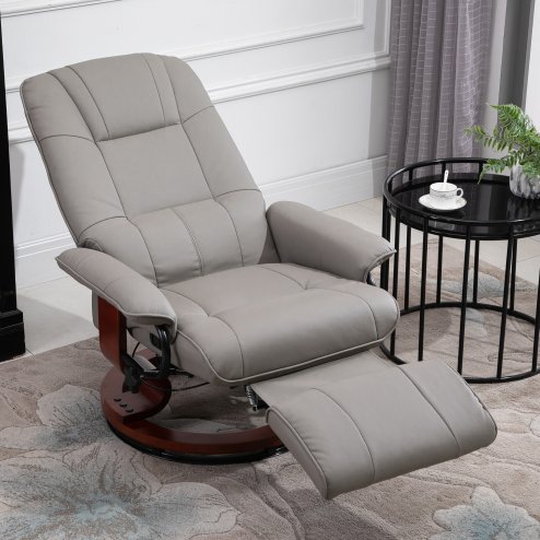 HOMCOM Manual Recliner Chair Armchair Sofa with Faux Leather Upholstered Wooden Base for Living Room Bedroom, Grey Image