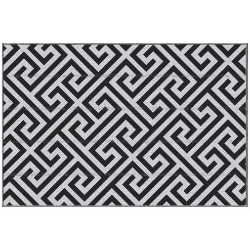 Outsunny Outdoor Rug Reversible Mat Plastic Straw Rug Portable RV Camping Mat for Garden Deck Picnic Indoor, 121 x 182 cm (4 x 6 ft), Black & White