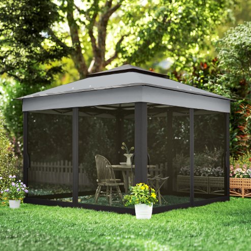 Outsunny 3 x 3(m) Pop Up Gazebo with Netting and Carrying Bag, Party Tent Instant Event Shelter, Height Adjustable and UV-Resistant, for Garden, Patio, Grey