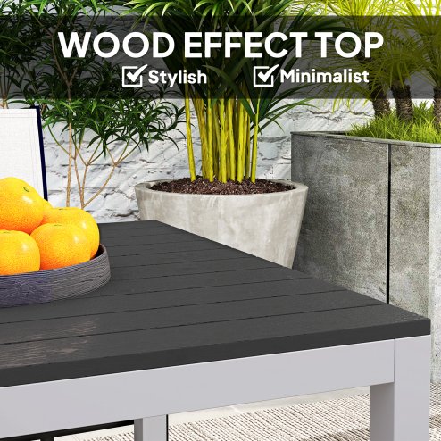 Outsunny Garden Dining Table for 4-6, 120 x 70 cm Outdoor Patio Table with Rust-Resistant Aluminium Frame, Easy Maintenance Slatted Top for Patio, Terrace, Balcony, Black