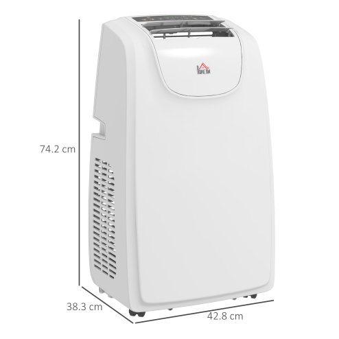 HOMCOM 12,000 BTU Portable Air Conditioner, 4-in-1 Dehumidifier Cooling Fan with Quiet Mode, Remote, LED Display, 24H Timer, Wheels, 35m², Window Venting Kit, Child Lock, White