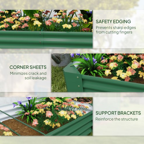 Outsunny Galvanised Raised Garden Bed, 180 x 90 x 30cm Raised Bed with Reinforcing Bars, Outdoor Raised Planter with Open Bottom for Vegetables, Flowers, Herbs, Green