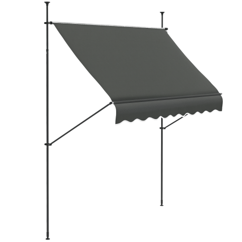 Outsunny 2.5 x 1.2m Free Standing Retractable Awning, Non-Screw Patio Sun Shade Shelter with Support Pole Stand and UV Resistant Fabric, for Window, Door, Porch, Deck, Dark Grey