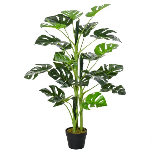 Outsunny 100cm/3.3FT Artificial Monstera Tree Decorative Cheese Plant 21 Leaves with Nursery Pot, Fake Tropical Palm Tree for Indoor Outdoor D??cor
