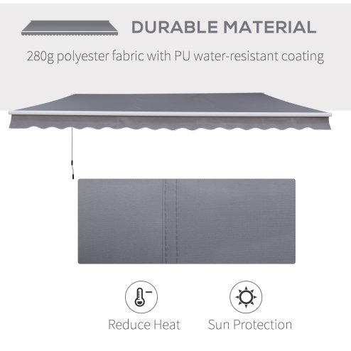 Outsunny 3 x 2.5m Garden Patio Manual Awning, Retractable Canopy Sun Shade Shelter with Fittings and Crank Handle, Grey