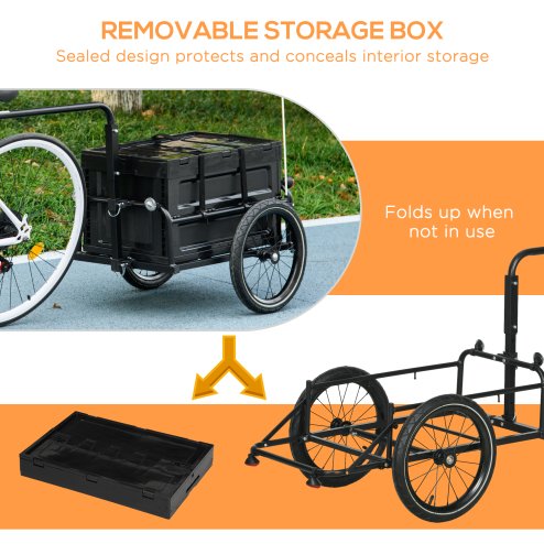 HOMCOM Bike Trailer, Bicycle Cargo Trailer Wagon Cart with 65L Foldable Storage Box, Pneumatic Tyres and Safe Reflectors, Max Load 40KG, Black