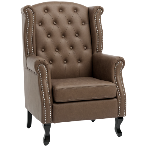 HOMCOM Wingback Armchair, PU Leather Fireside Chair, Button Tufted Accent Chair for Living Room, Bedroom, Home Office