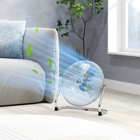 HOMCOM 14 Inches Chrome Metal Floor Fan, High Velocity 3-Speed Home Gym with Adjustable Head, Portable Desk & Table Fan Air Circulator for Home Office, Powerful Airflow, Quiet Operation