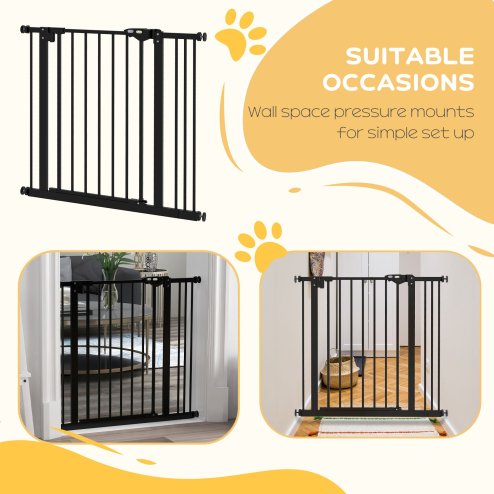 PawHut Dog Gate Stair Gate Pressure Fit Pets Barrier Auto Close for Doorway Hallway, 74-87cm Wide Adjustable, Black