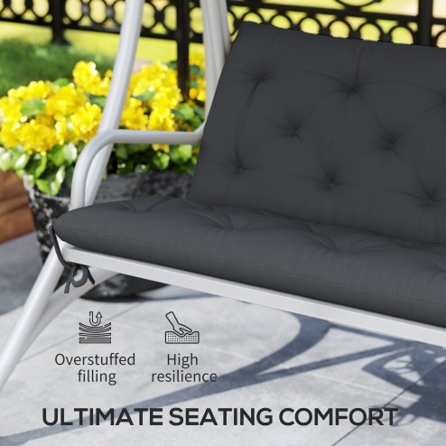 Outsunny 3 Seater Bench Pad, Garden Chair Cushion with Back and Ties for Indoor and Outdoor Use, 98 x 150 cm, Black