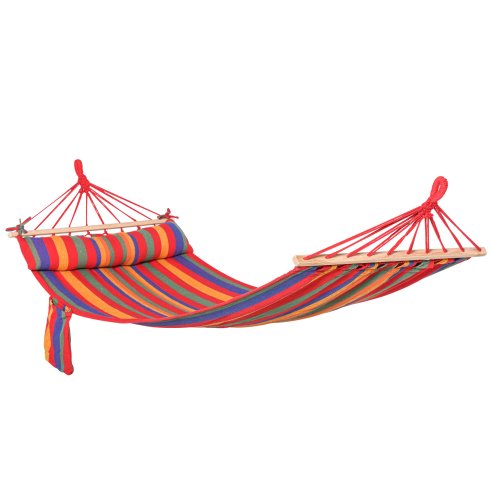 Outsunny Cotton Hammock Soft Portable Swing Sleeping w/ Headrest & Side Pocket Deluxe Swing Chair for Beach, Yard, Bedroom, Patio, Porch, Indoor, Outdoor 270 x 80 cm