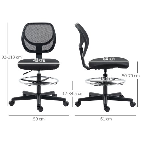 Vinsetto Drafting Chair, Standing Desk Chair, Painting Chair with Adjustable Height, Footrest Ring, Black