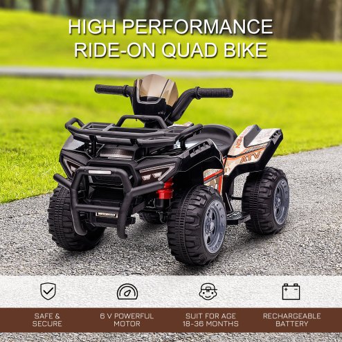HOMCOM 6V Kids Electric Ride on Car Toddlers Quad Bike All Terrain Vehicle Toy With Music for 18-36 months Black
