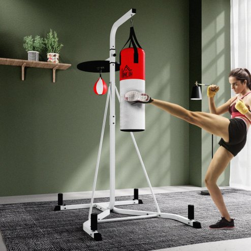 HOMCOM Freestanding Boxing Punch Bag & Speed ball Station, for Home Gym, White