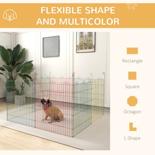 PawHut Dog Playpen Puppy Pen Metal Rabbit Run Pet Crate Fence w/ Door Indoor & Outdoor, 60H x 156cm