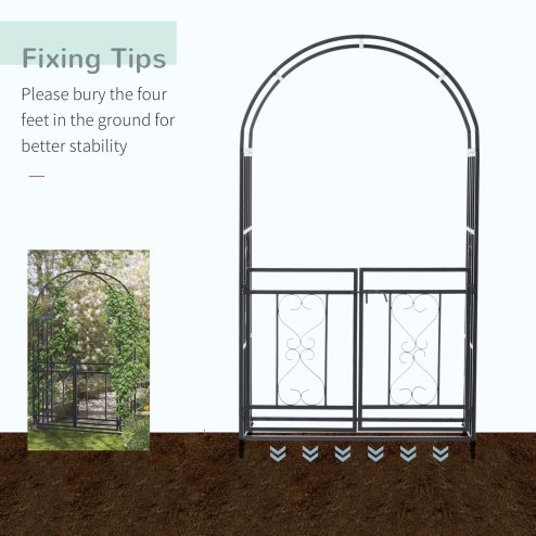 Outsunny Outdoor Garden Arch with Double Gates, Metal Garden Arbor for Climbing Plants, Roses, Vines, Wedding Arch for Outdoor, 114L x 50W x 206H cm, Dark Grey