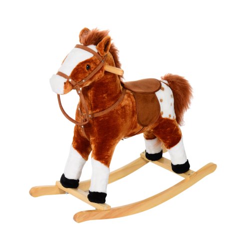 HOMCOM Baby Rocking Horse Plush Ride on Animals Rocker with Sound Handle Grip for kids 3-6 years - Brown Image