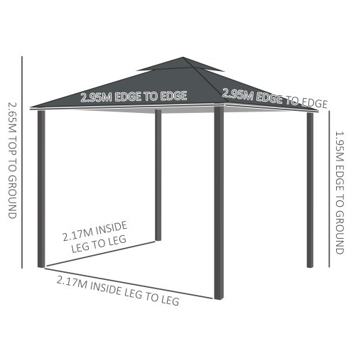 Outsunny 3 x 3 m Garden Gazebo Double Roof Marquee Patio Wedding Party Tent Canopy Shelter with Sidewalls (Dark Grey)