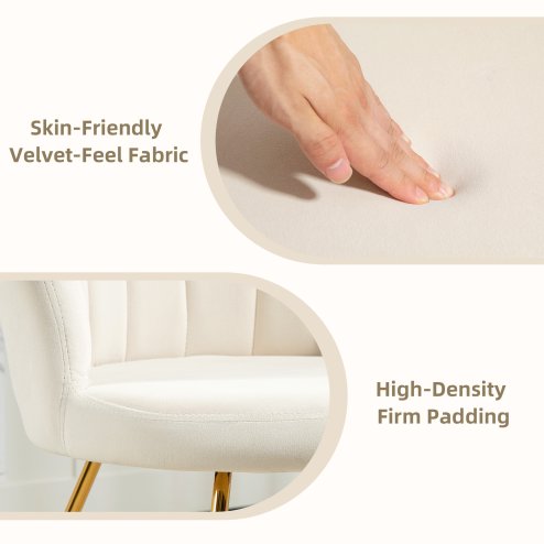 HOMCOM Modern Armchair, Velvet Tufted Accent Chair with Lotus Backrest, Occasional Tub Chair with Steel Legs for Living Room, Bedroom, Cream