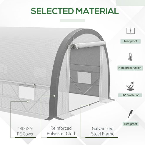 Outsunny 6 x 3(m) Walk-in Polytunnel Greenhouse with Upgraded Structure, Zipped Roll Up Mesh Door, 8 Mesh Windows, Tunnel Warm House Tent with PE Cover, 15 Plant Labels and Gloves, White