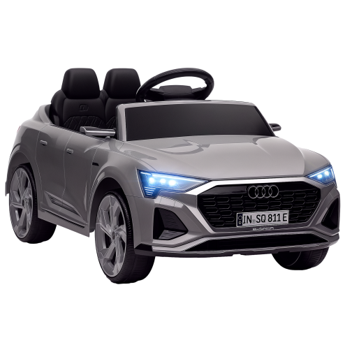 AIYAPLAY Audi Q8 E-tron Licensed Electric Car for Kids, 12V Electric Ride on Sportback Design with Remote Control, 4 Suspension Wheels, LED Headlights, Music, Horn, for Ages 3-4 - Grey