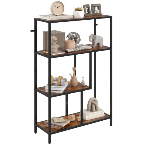 HOMCOM 4-Tier Bookshelf, Industrial Bookcase with Metal Frame, Storage Shelving Unit, Freestanding Shelves for Home Office, Study, Living Room, Bedroom, Rustic Brown
