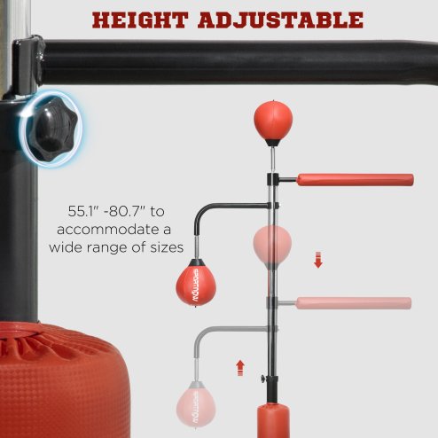 SPORTNOW 140-205cm Inflatable Boxing Bag with Reaction Bar Challenge, Freestanding Punching Bag Training Equipment, with Suction Cups, Speed Punching Bag, MMA Equipment, Red