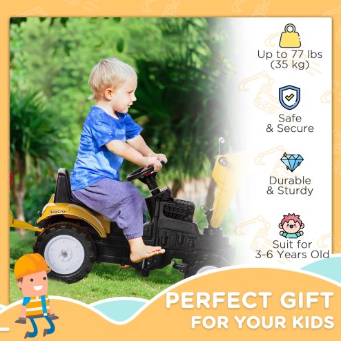 HOMCOM Kids Pedal Go Kart Children Ride On Digger Tractor Toy Car Excavator For 3 - 6 Years