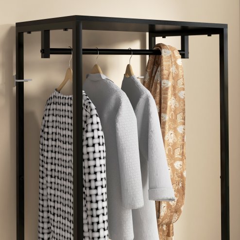 HOMCOM Coat Rack, 2-in-1 Clothes Stand with Shoe Storage, 168cm Free Standing Hall Tree with Hanging Rail and 2 Storage Shelves for Hallway, Entryway, Bedroom