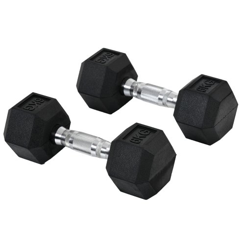 HOMCOM Rubber Dumbbell Sports Hex Weights Sets Home Gym Fitness Hexagonal Dumbbells Kit Weight Lifting Exercise (2 x 6kg)