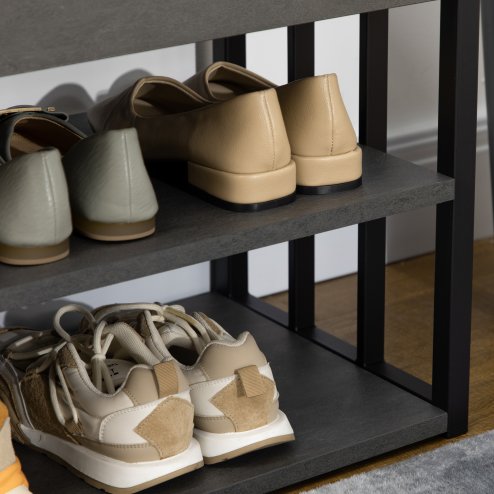 HOMCOM Shoe Bench, Modern Shoe Storage Bench with Cushion and Shelves, Shoe Rack Bench for Entryway, Hallway, Grey