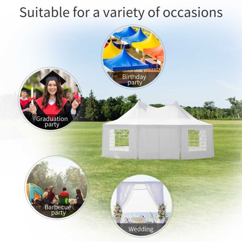 Outsunny 8 Sides Octagonal Garden Gazebo Marquee Party Tent Wedding Canopy Outdoor Heavy Duty Metal Frame (6.8m x 5m) - White