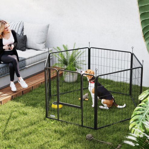 PawHut Dog Pen 6 Panels Puppy Pen Heavy Duty Pet Playpen for Indoor Outdoor for Dogs, Rabbits, Ducks 80cm High