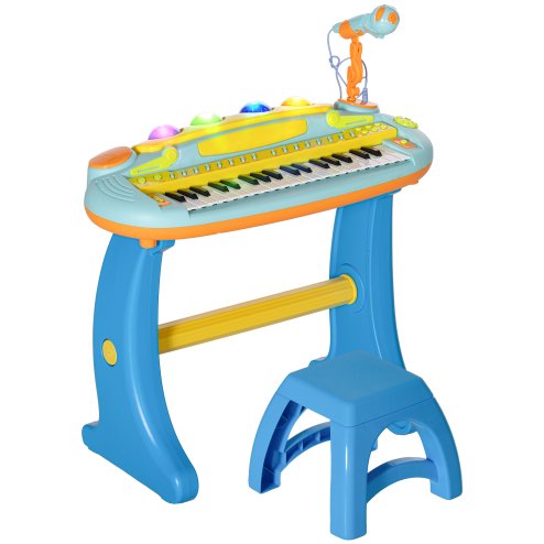 AIYAPLAY Kids Piano, 37 Keys Electronic Keyboard, Children Grand Piano with Microphone, Stool, LED Light, Record & Play Function, Musical Instrument for Kids Ages 3-6 Years, Blue Image
