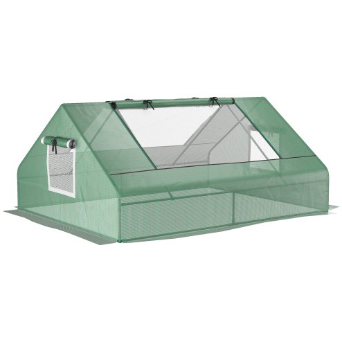 Outsunny 180 x 140 x 80cm Portable Mini Greenhouse, Garden Small Green House with Zipped Windows and Door, Tunnel Planting Shed, Outdoor Flower Planter Warm House, Dark Green