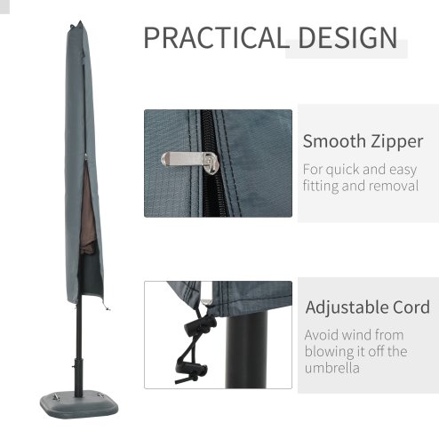 Outsunny Parasol Cover, Cantilever Umbrella Cover for 2-3.5 m Parasols, 420D Oxford Fabric Banana Umbrella Protector with Zipper for Outdoor Garden, Patio, Grey