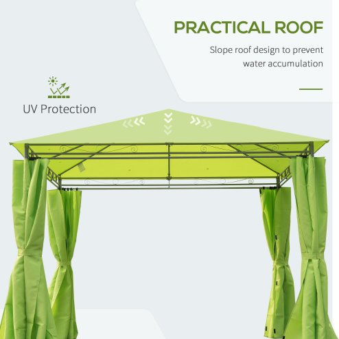 Outsunny 3 x 3(m) Garden Gazebo, Outdoor Gazebo Canopy Shelter with Curtains and Steel Frame for Lawn, Yard and Deck, Green