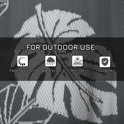 Outsunny Reversible Outdoor Rug with Carry Bag, Waterproof Plastic Straw Mat for Garden, Deck, RV, Picnic, Beach, Camping, 182 x 274cm, Grey and White