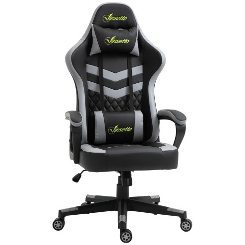 Vinsetto Gaming Chair, Computer Desk Chair with Lumbar Support, Faux Leather Racing Chair with Headrest and Swivel Wheels for Home Office, Black Grey Image