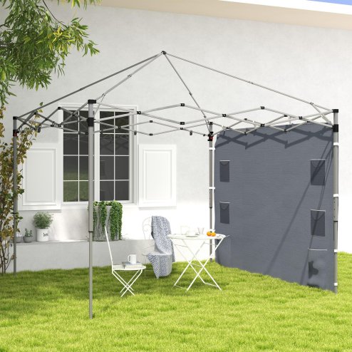 Outsunny Gazebo Side Panel, Canopy Sidewall Panel with 4 Mesh Bags and 2 Storage Pockets for 3 x 3 m Straight Leg Pop Up Gazebos, 1 Pack Sidewall Only, Grey Image