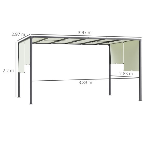 Outsunny 3 x 4m Metal Pergola with LED Lights, Outdoor Garden Pergola with Sliding Roof, Solar Powered, for BBQ, Cream White
