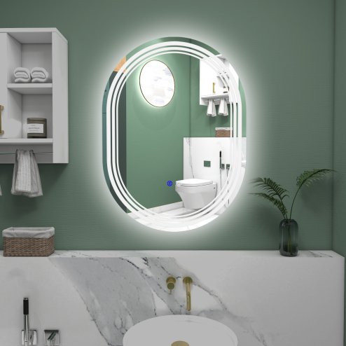 kleankin Bathroom Mirror with LED Lights, 70 x 50cm Dimmable Makeup Mirror with 3 Colour Light, Anti-fog, Memory Function, Touch Switch, Vertical or Horizontal Mounted