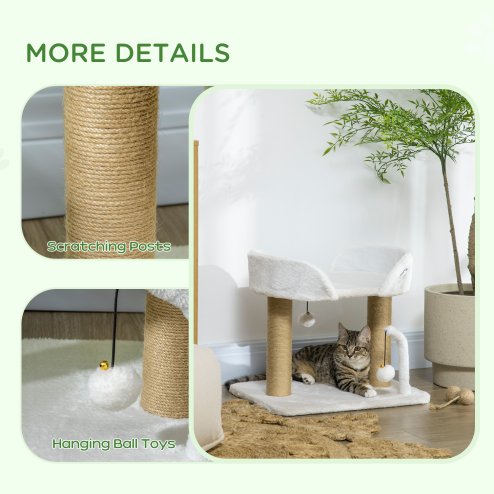 PawHut Cat Scratching Post Cat Tree Tower With Bed for Indoor Cats Scratcher Toy Balls 48 x 38 x 42cm - White