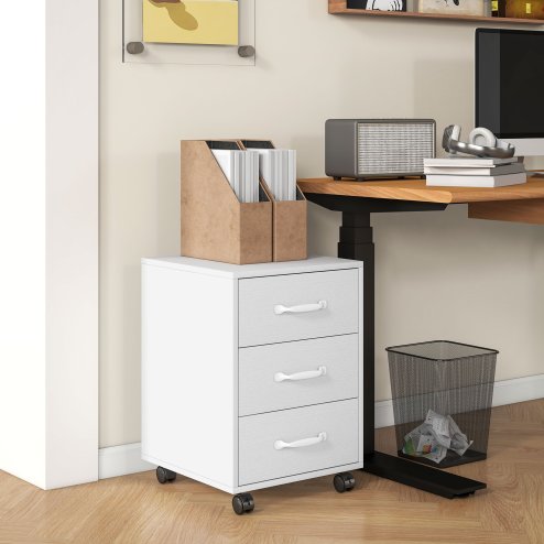 HOMCOM 3-Drawer Filing Cabinet, Mobile File Cabinet for Home Office, Small Rolling Filing Cabinet, Printer Stand, Under Desk File Cabinet for A4, Letter-Size Files, White Wood Grain
