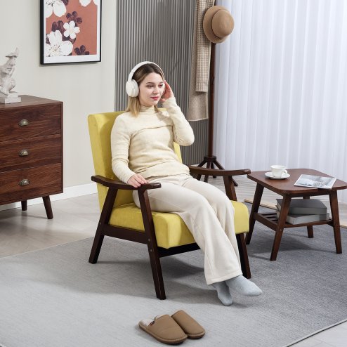 HOMCOM Nordic Accent Chair, Upholstered Velvet Armchair with Solid Wood Frame and Soft Thick Padded for Living Room, Bedroom, Champagne Image