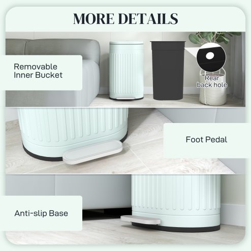 HOMCOM 30 Litre Pedal Bin, Fingerprint Proof Kitchen Bin with Soft-close Lid, Metal Rubbish Bin with Foot Pedal and Removable Inner Bucket