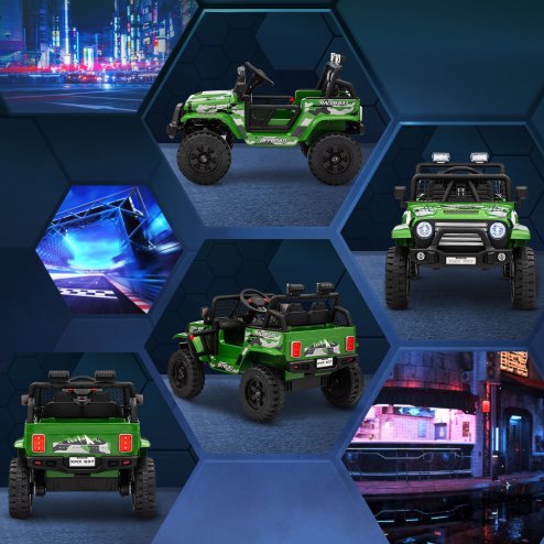 AIYAPLAY Kids Ride On Car, 12V Battery Powered Electric Truck with 4 Spring Suspension Wheels, Parental Remote Control, Music Horn LED Lights, Green
