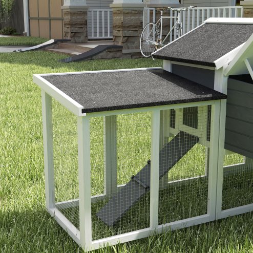 PawHut Large Chicken Coop with Run Garden Hen House Poultry Coops Cages with Nesting Box Wooden 204 x 85 x 93cm, Grey