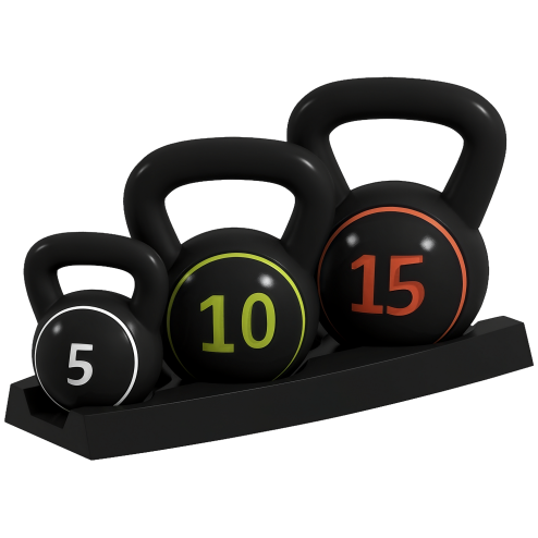 SPORTNOW Set 3 Kettlebell Set Weights with Storage Stand for Home Gym Weight Lifting Training, 5lbs, 10lbs, 15lbs (2.2kg, 4.5kg, 6.8kg)